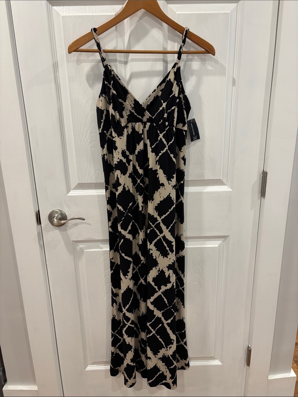 INC International Concepts Black and Cream Abstract Maxi Dress Petite